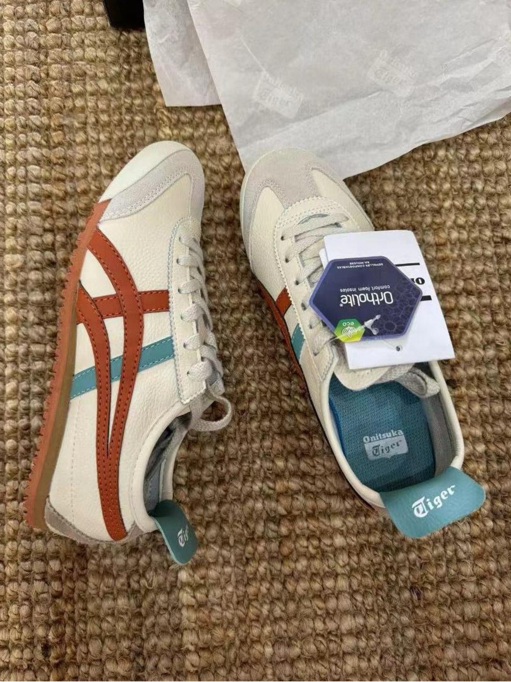 Classic Women's White Sneakers with Rust and Teal Details - Picture 2 of 6